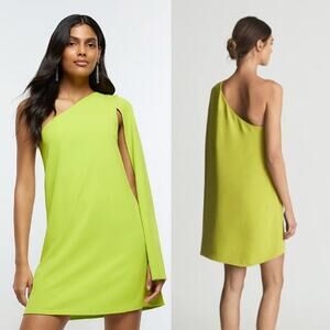 Reiss Green Samantha One Shoulder Cape Mini Cocktail Dress Size 10